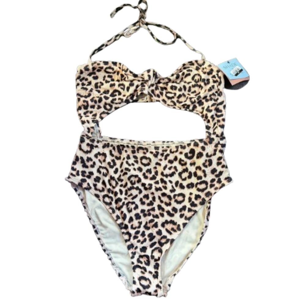 Shade & Shore NWT Leopard Print Knot-Front Bust One-Piece Swimsuit Size M -$45